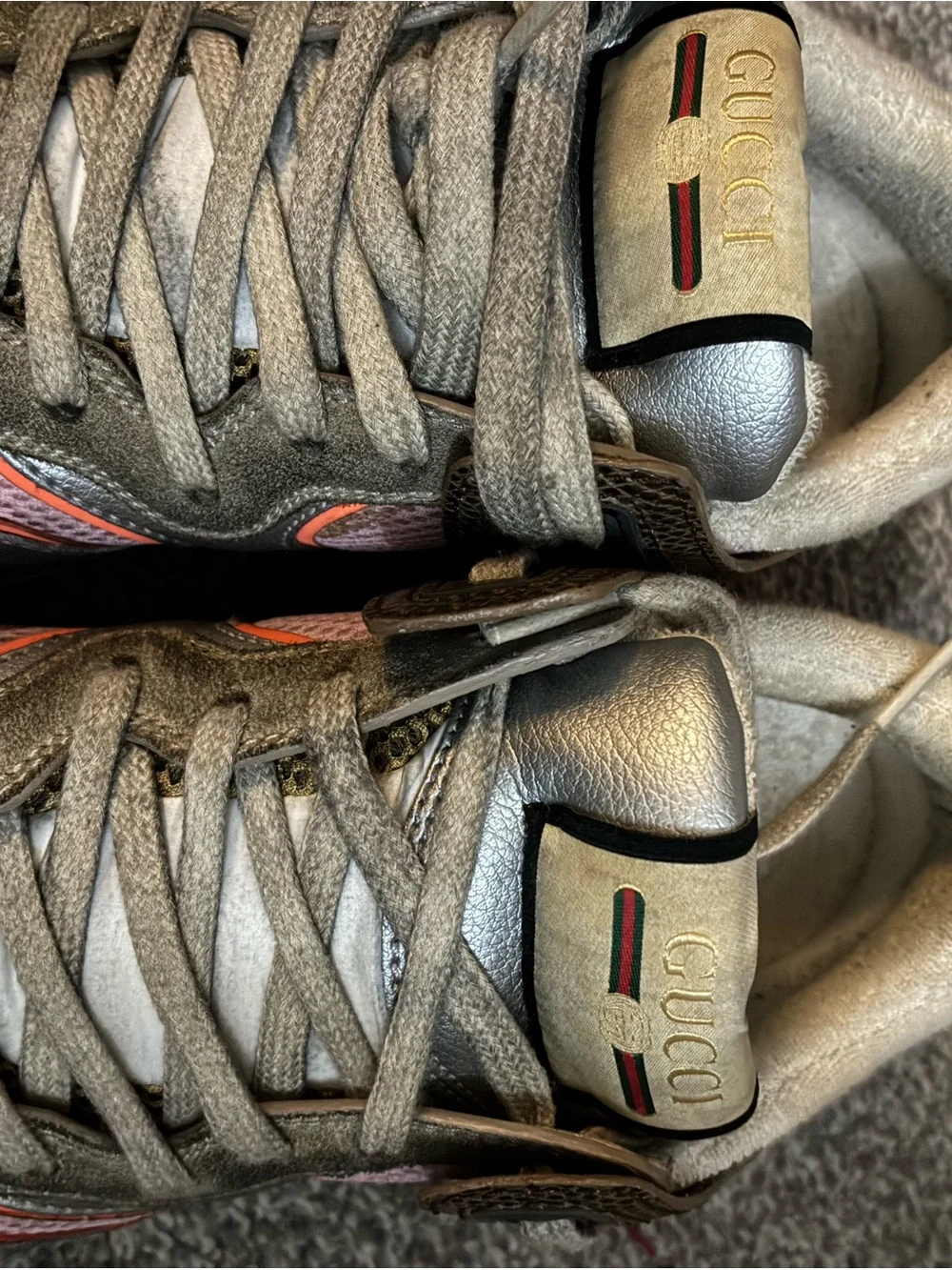 Gucci Gray, Pink & Brown Mixed-Media Sneakers